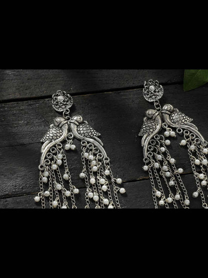 Silver-Plated Oxidised Parrot Design Earrings Jker_079