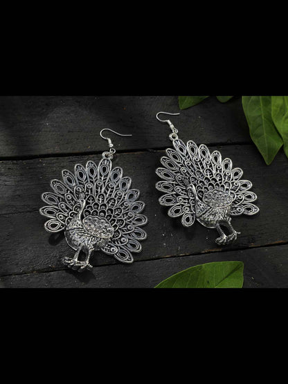 Oxidised Peacock Design Earrings Jhumkas Jker_080