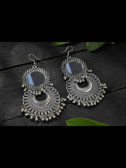 Women Silver Oxydised Mirror Earrings by  (1 Pair earrings)