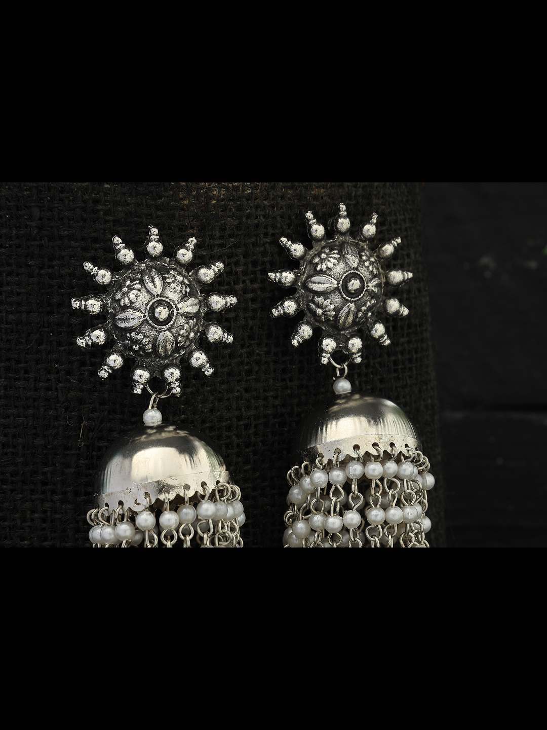 Silver color Earrings with white Pearls Jhumkas Jker_094