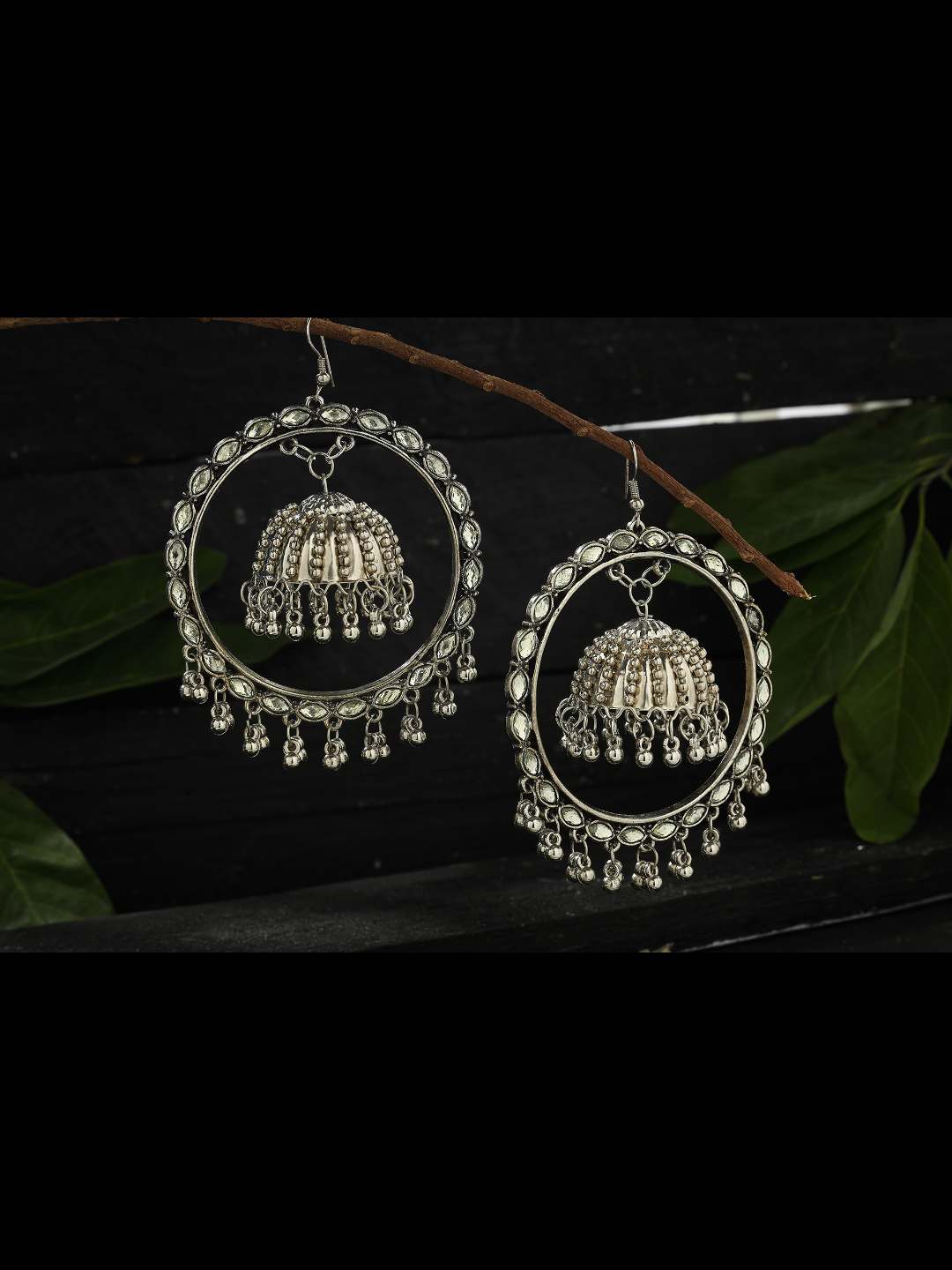 Women's  Trendia Silver color Earrings with Kundan & Pearls Work Jhumkas Jker_098