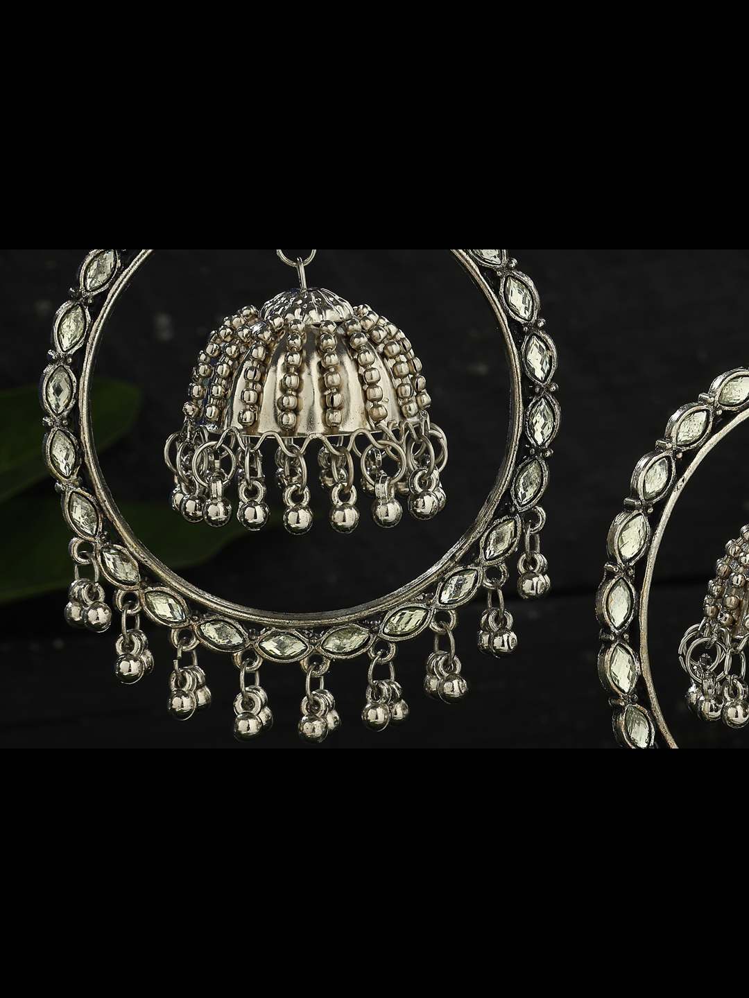 Women's  Trendia Silver color Earrings with Kundan & Pearls Work Jhumkas Jker_098