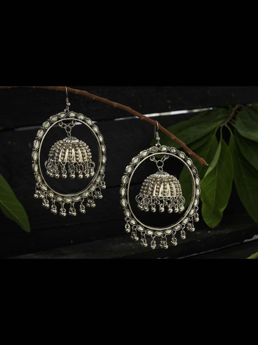 Women's  Trendia Silver color Earrings with Kundan & Pearls Work Jhumkas Jker_098