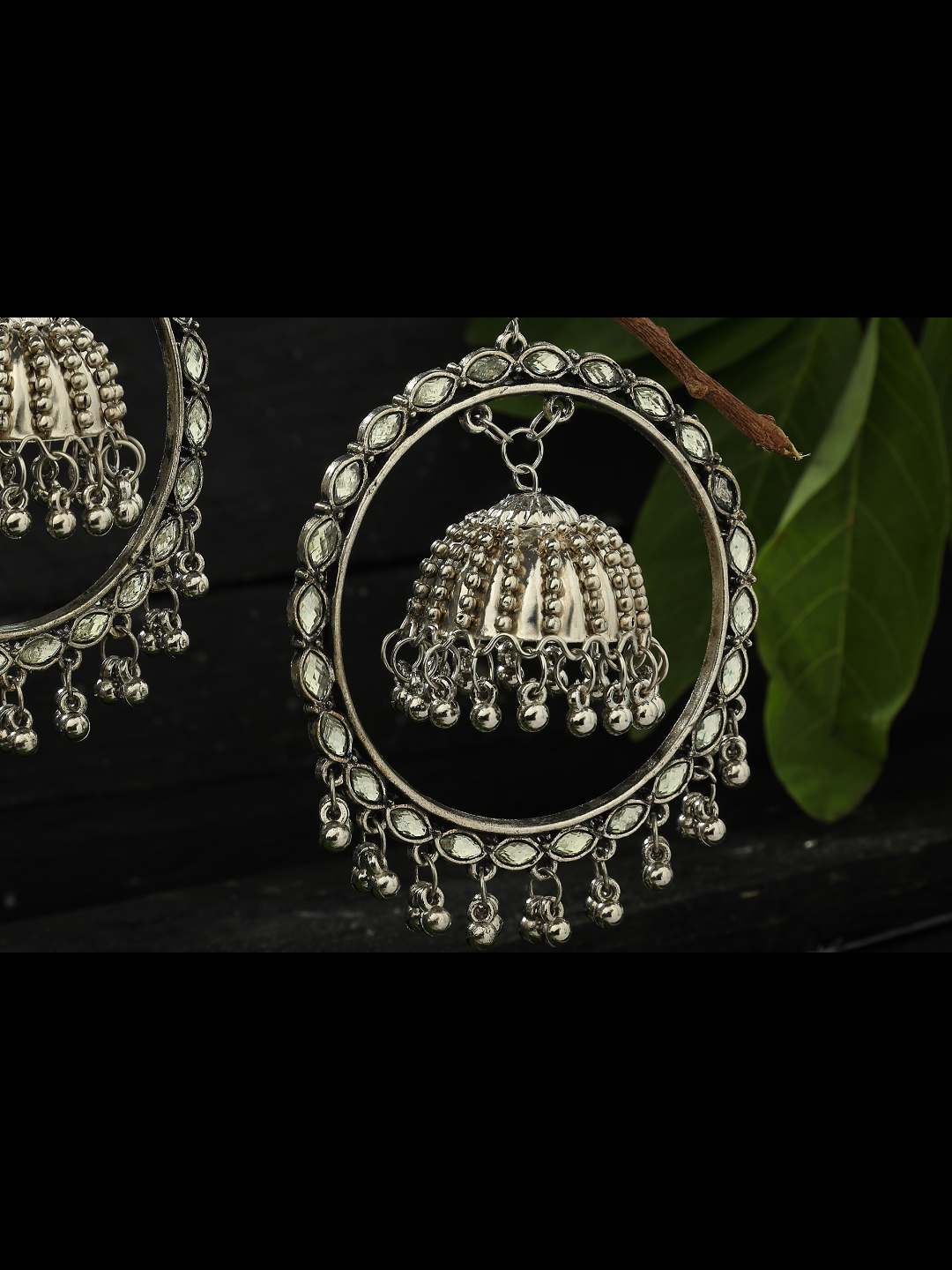 Women's  Trendia Silver color Earrings with Kundan & Pearls Work Jhumkas Jker_098