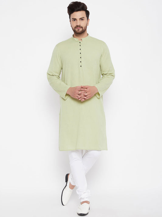 Men's Solid Green Linen Kurta