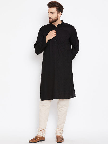 Men's Black Dobby Weave Cotton Kurta