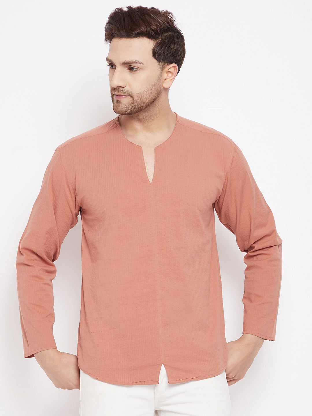 Men's Brown Color Kurta with Slit Neckline