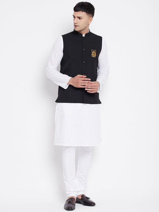 Men's White Kurta Sets with Eid Insignia Jackets (2PC)