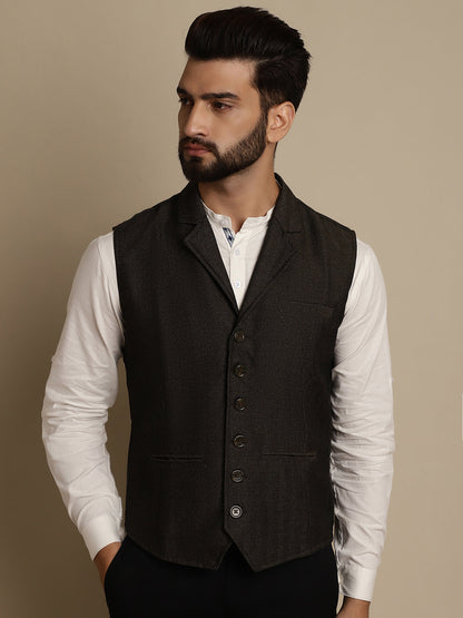 Men's Wool Waistcoat With Notched Lapel