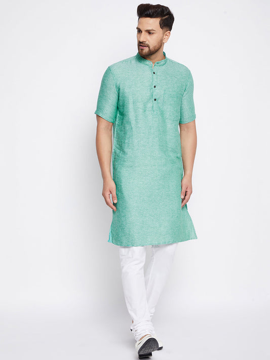 Men's Pure Cotton Striped Green Kurta