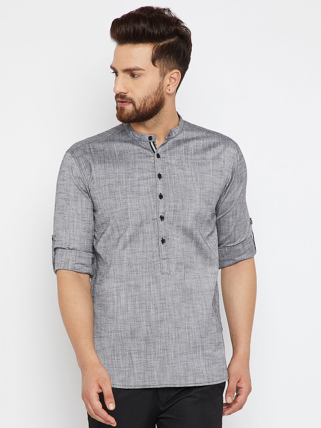 Men's Textured Grey Shirt Kurta