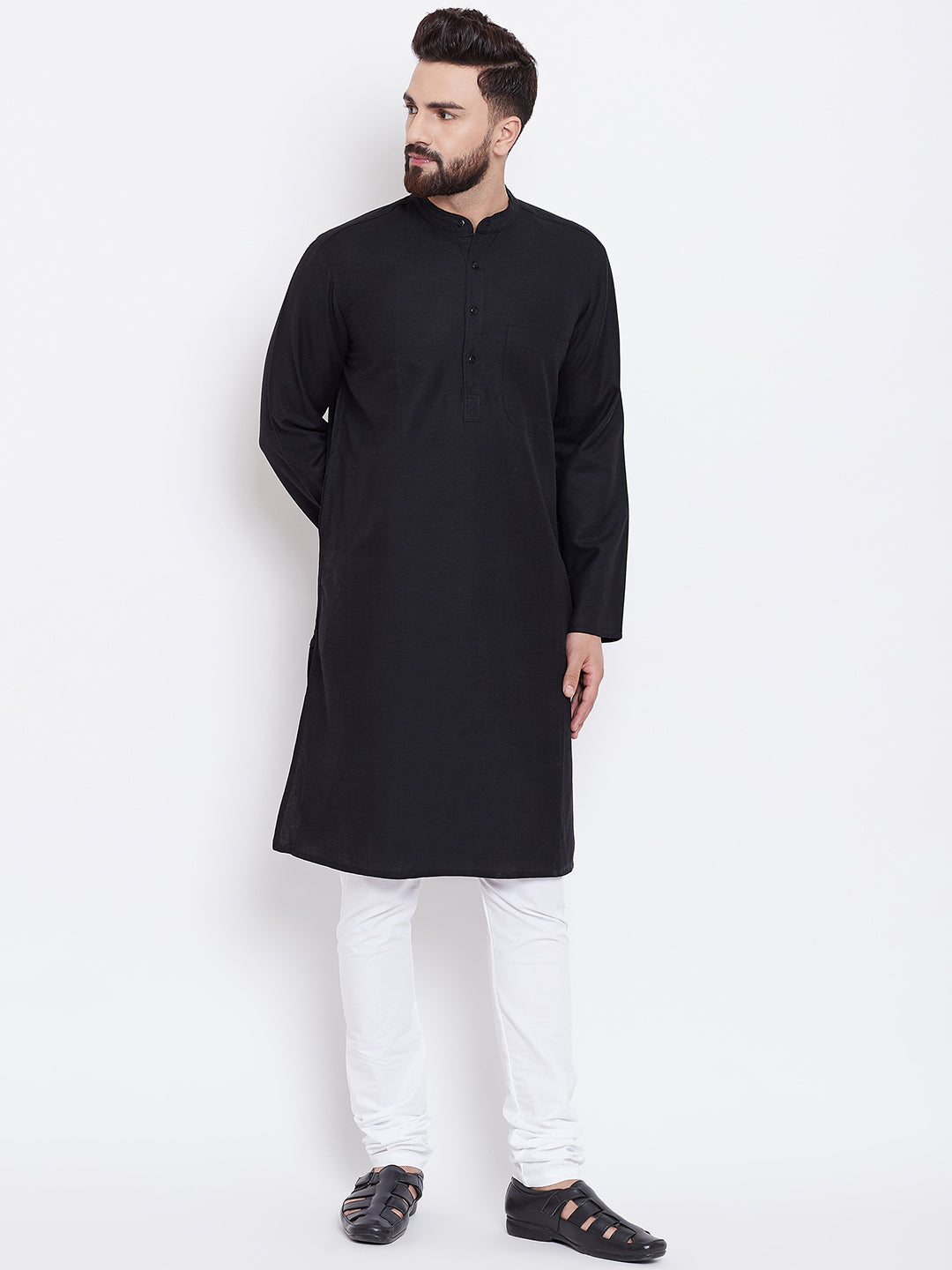 Men's Solid Black Linen Kurta