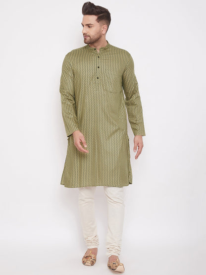 Men's Green Printed Festive Kurta