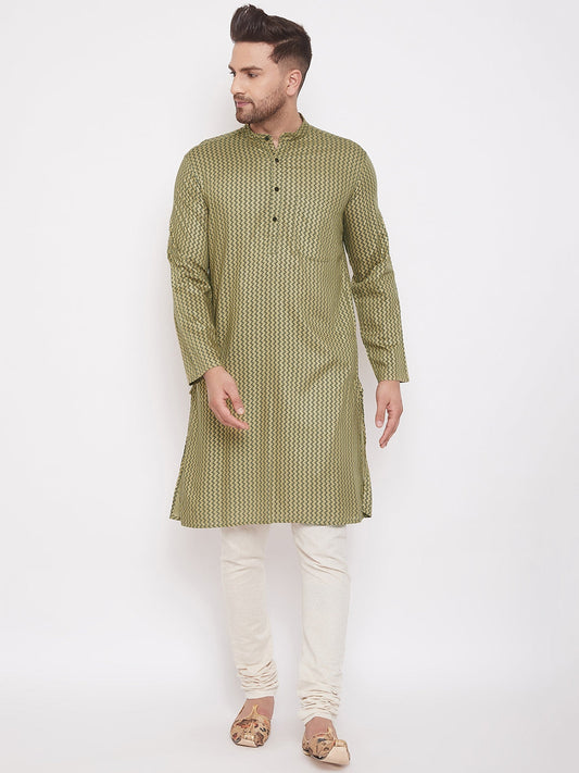 Men's Green Printed Festive Kurta