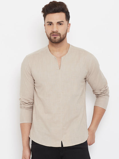 Men's Beige Summer Casual Shirt Kurta