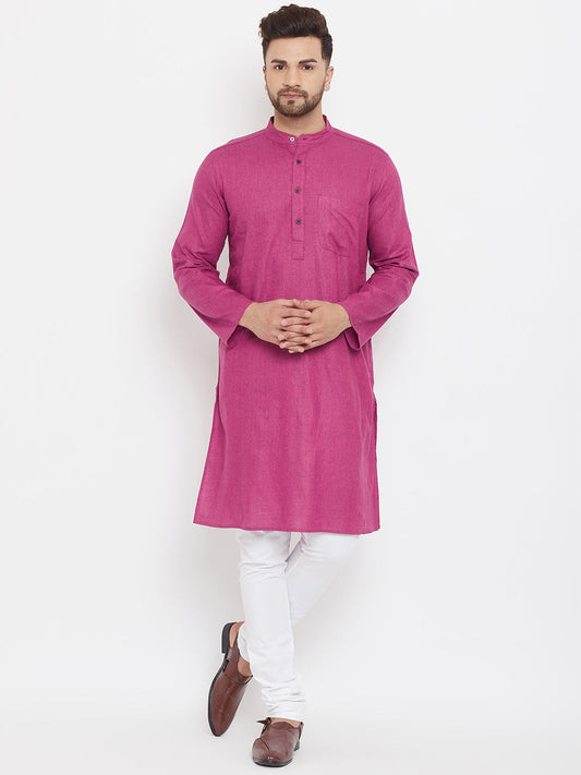 Men's Magenta Solid Cotton Kurta