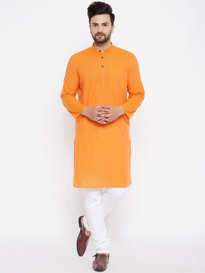 Men's Pure Cotton Striped Orange Kurta2