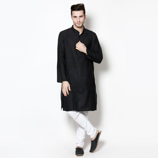 Men's Black Cotton Kurta