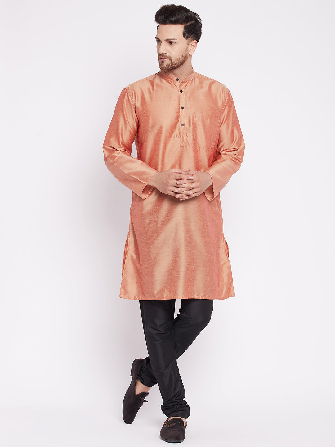 Men's Long Kurta with Band Collar -