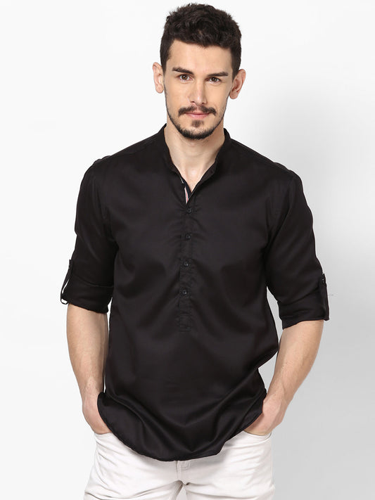 Men's Black Pure Cotton Shirt Kurta