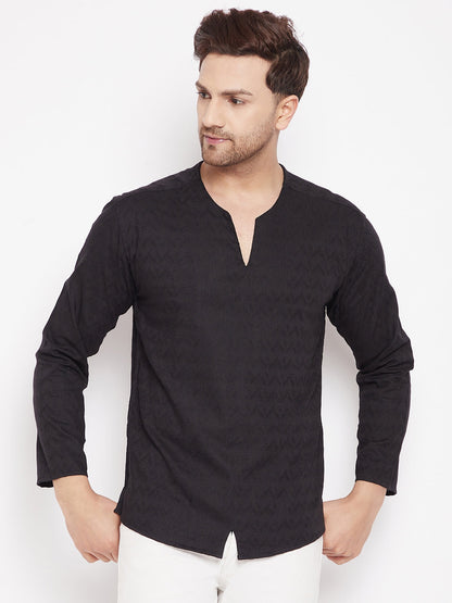 Men's Black Color Kurta with Slit Neckline