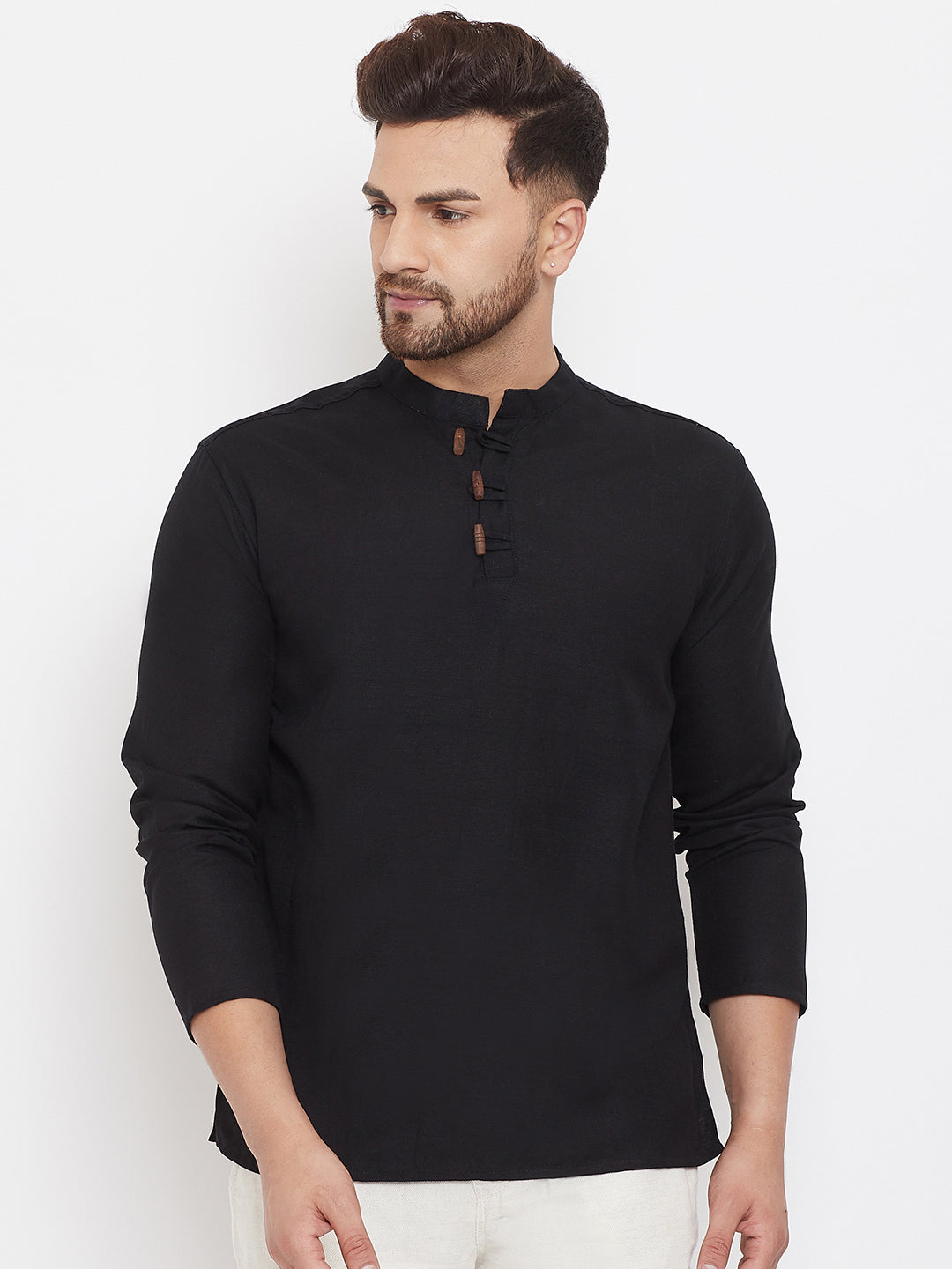 Men's Black Button Placket Shirt Kurta