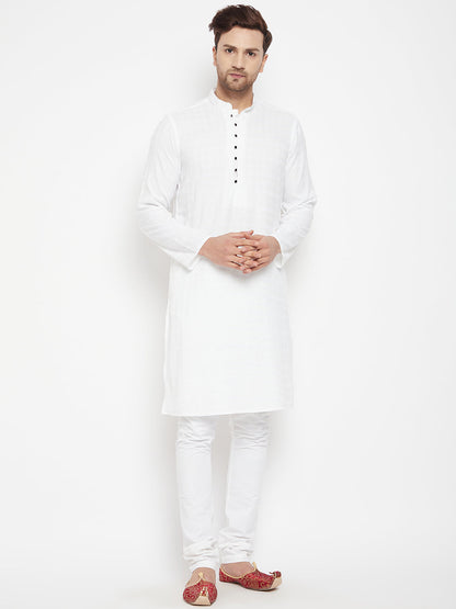 Men's White Color Long Kurta with Band Collar