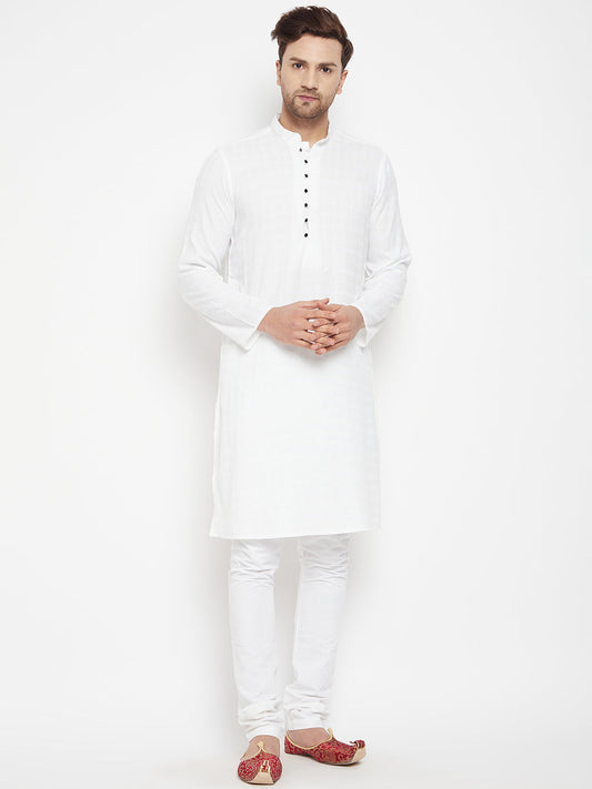 Men's White Color Long Kurta with Band Collar