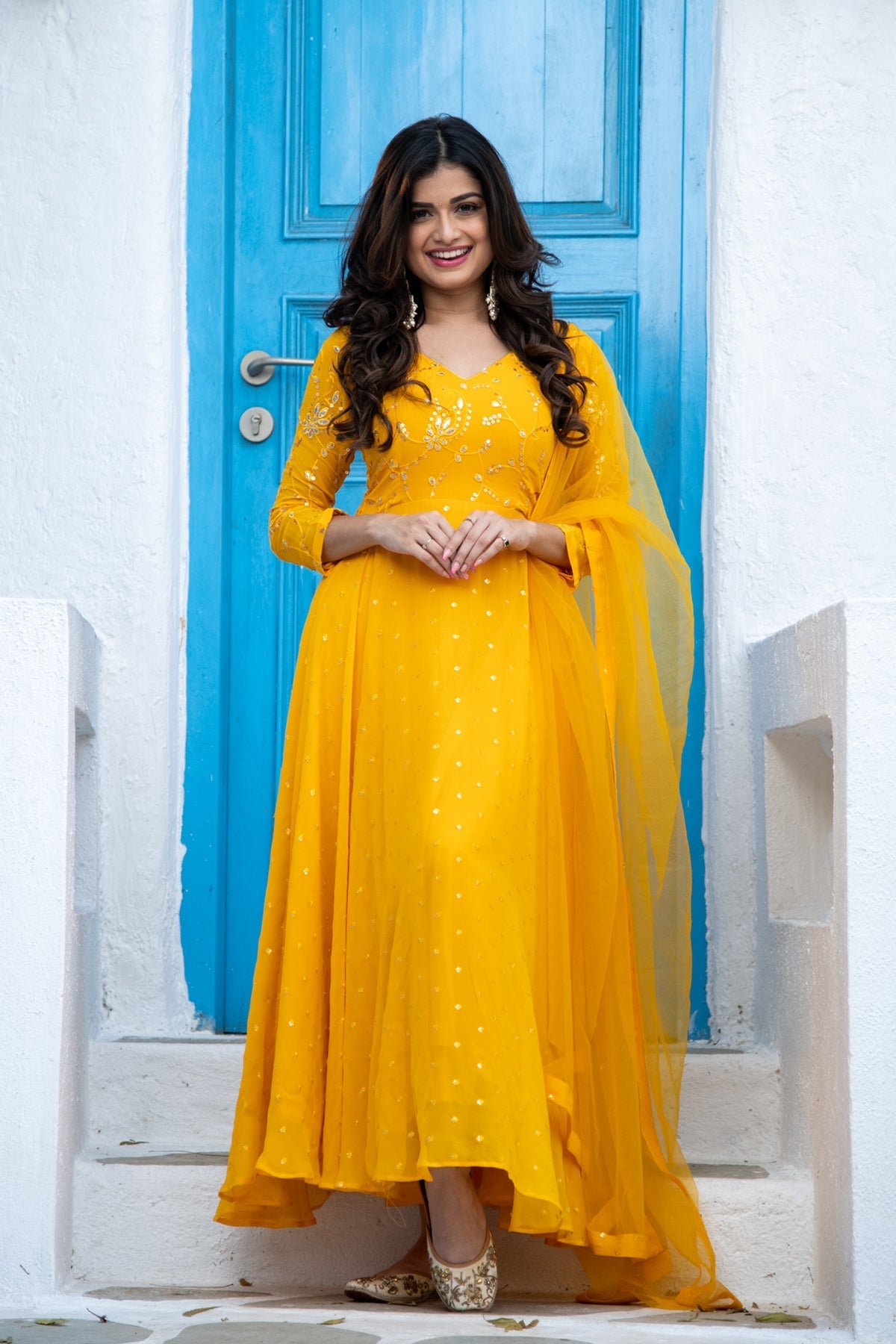 Women's Mustard Yellow Anarkali Set - Label Shaurya Sanadhya