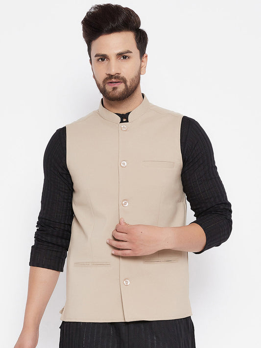 Men's Beige Woven Design Jacket