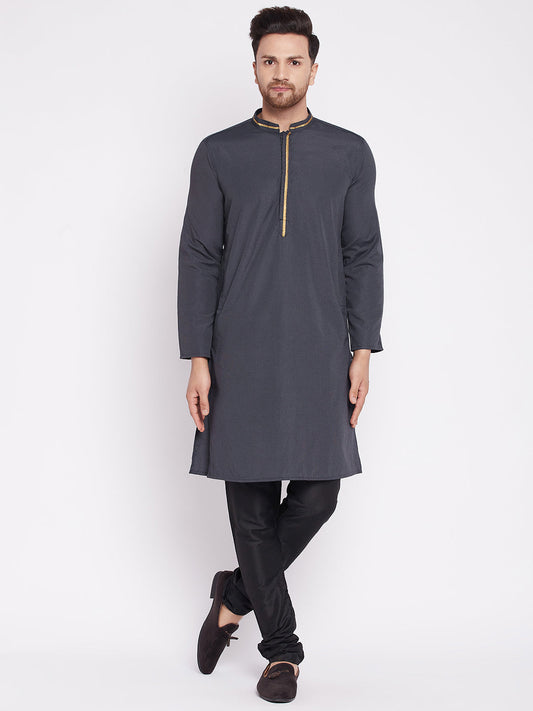 Men's Long Kurta with Band Collar -