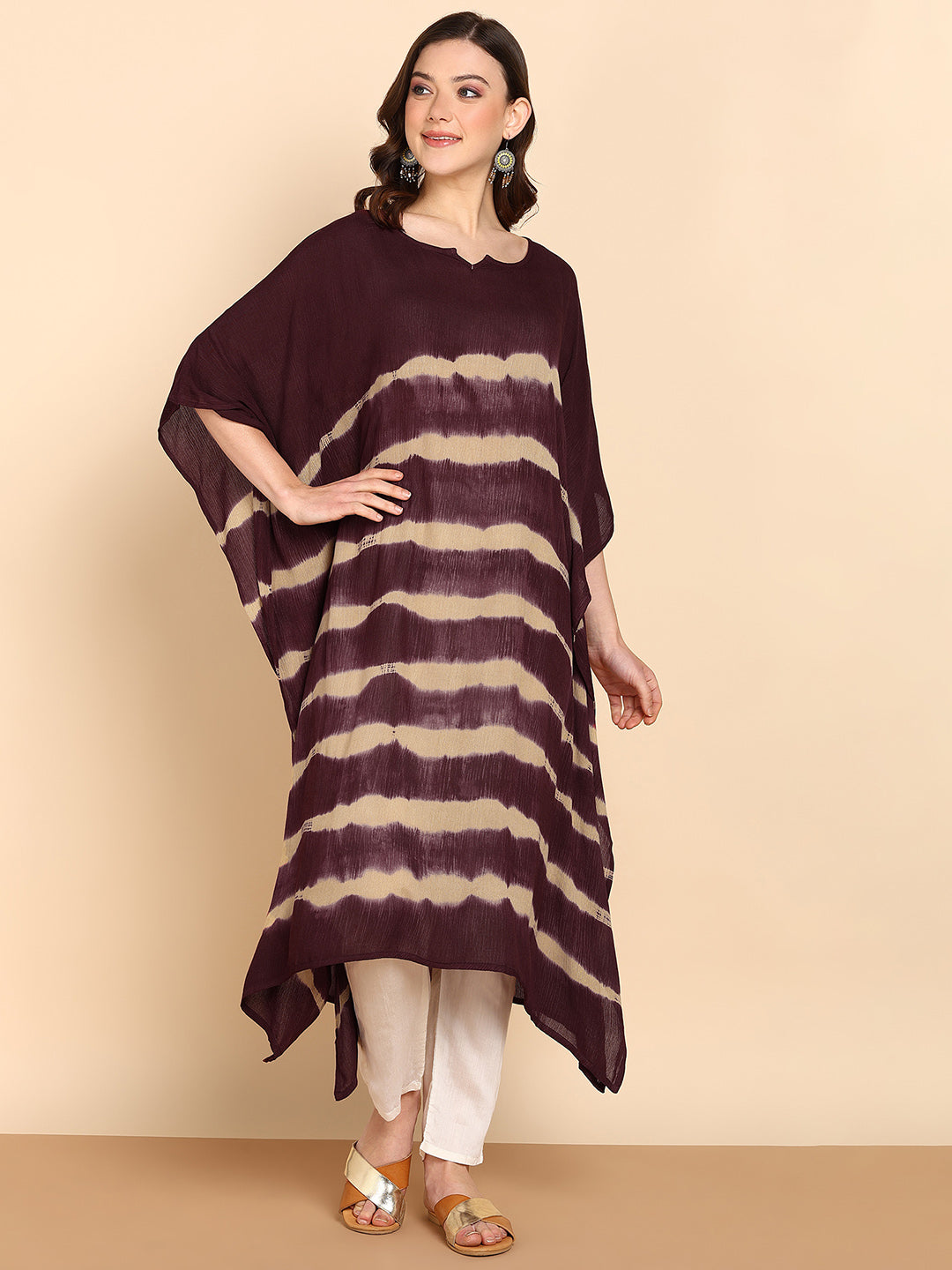 Women's Maroon Crepe Kaftan