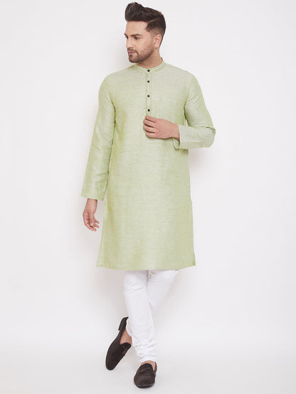 Men's Light Green Dobby Cotton Kurta