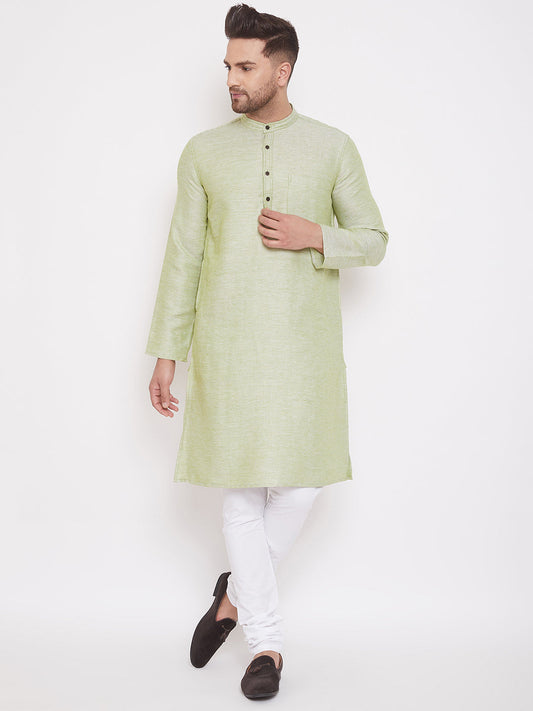 Men's Light Green Dobby Cotton Kurta