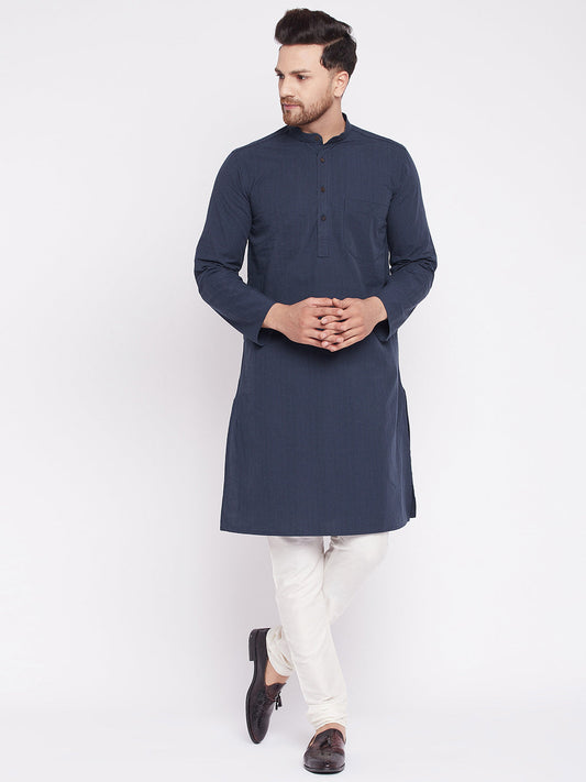 Men's Long Kurta with Band Collar -