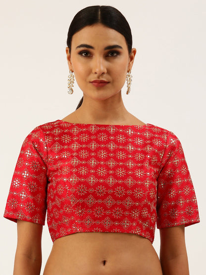 Women's Red Toned Zari Work Pure Art Silk Readymade Blouse