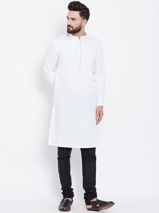 Men's White Zari Work Cotton Kurta