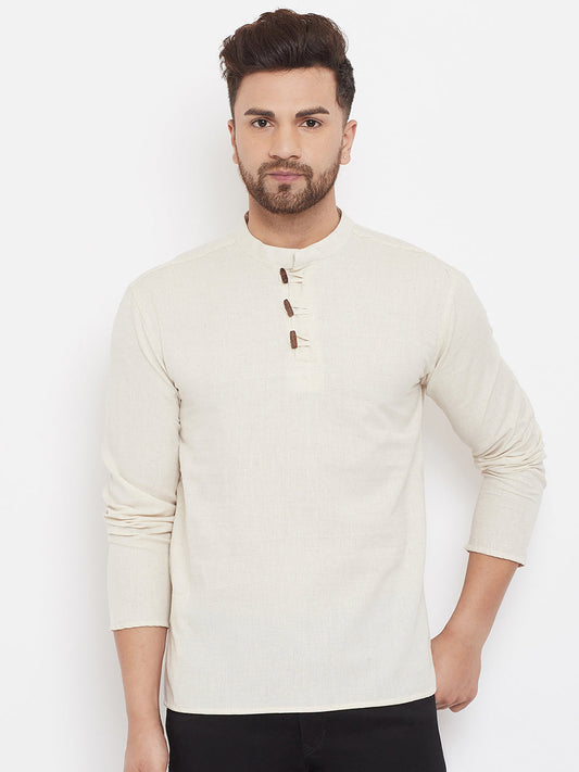 Men's Cream Button Placket Shirt Kurta