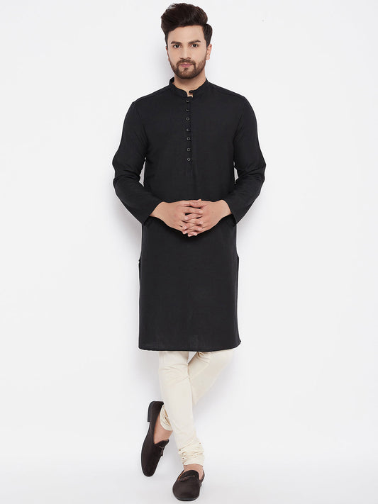 Men's Solid Black Linen Kurta