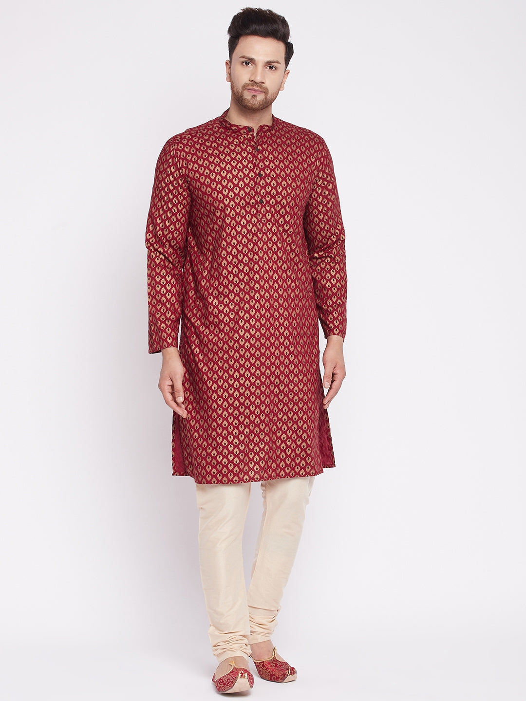 Men's Long Kurta with Band Collar -