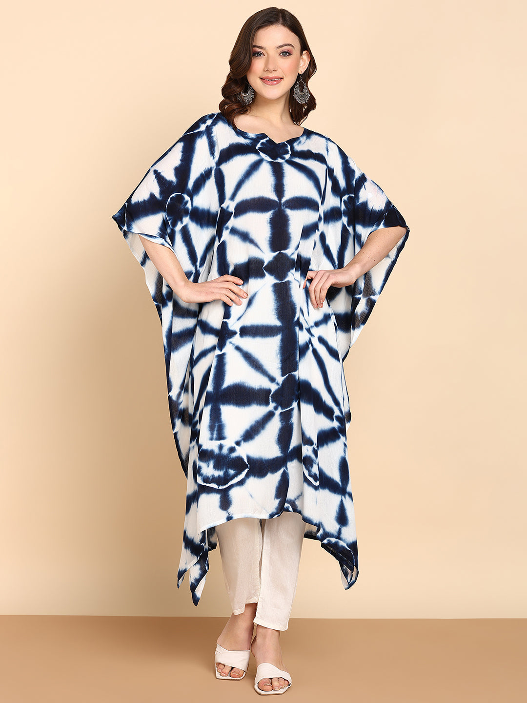 Women's Navy Blue Crepe Kaftan