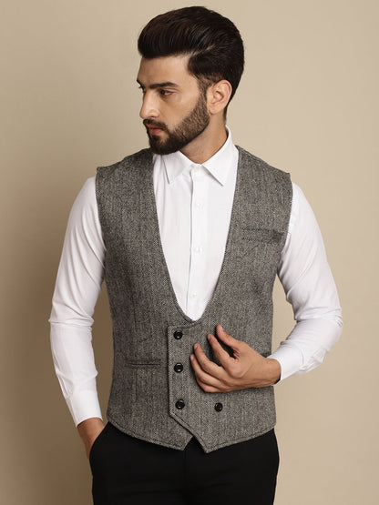 Men's Woolen Double Breast Waist Coat