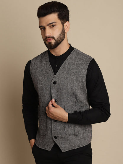 Men's Woolen Waistcaot With Patch Pocket