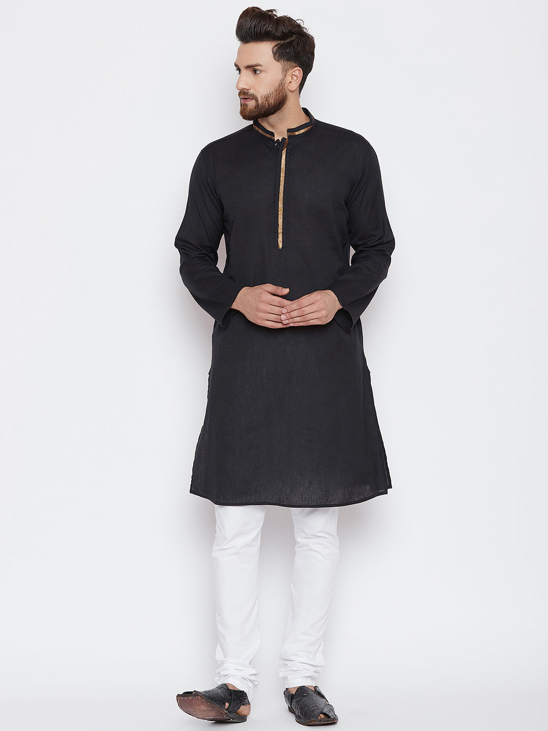 Men's Black Zari Work Kurta