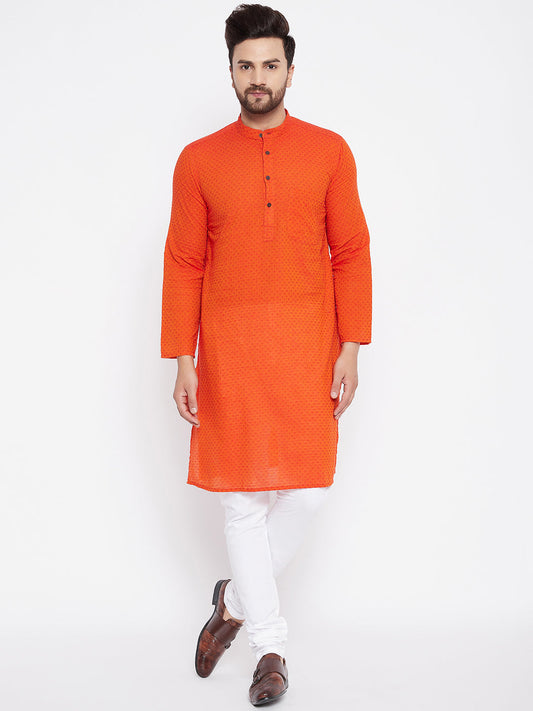 Men's Pure Cotton Orange Straight Kurta