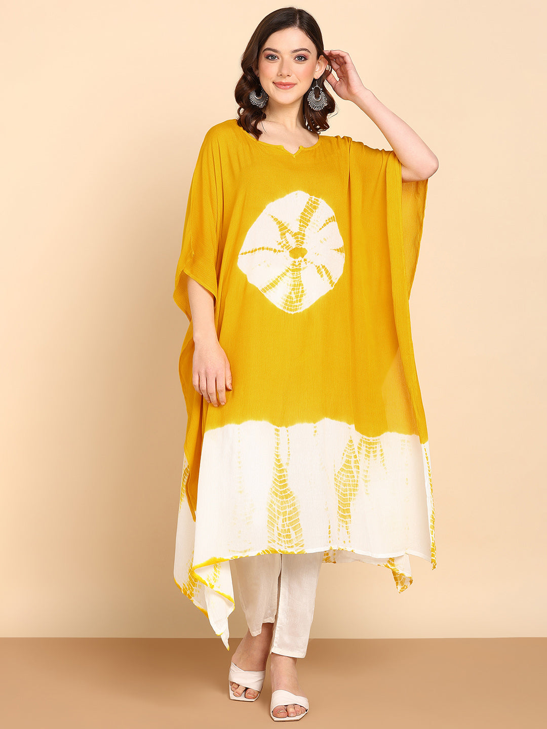 Women's Yellow Crepe Kaftan