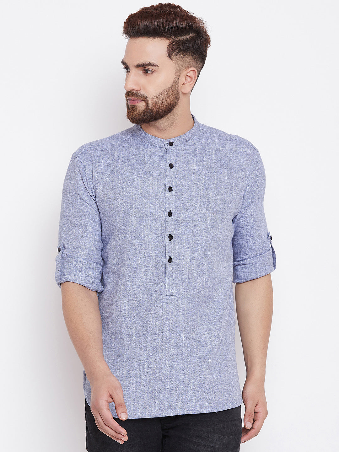 Men's Light Grey Pure Cotton Shirt Kurta