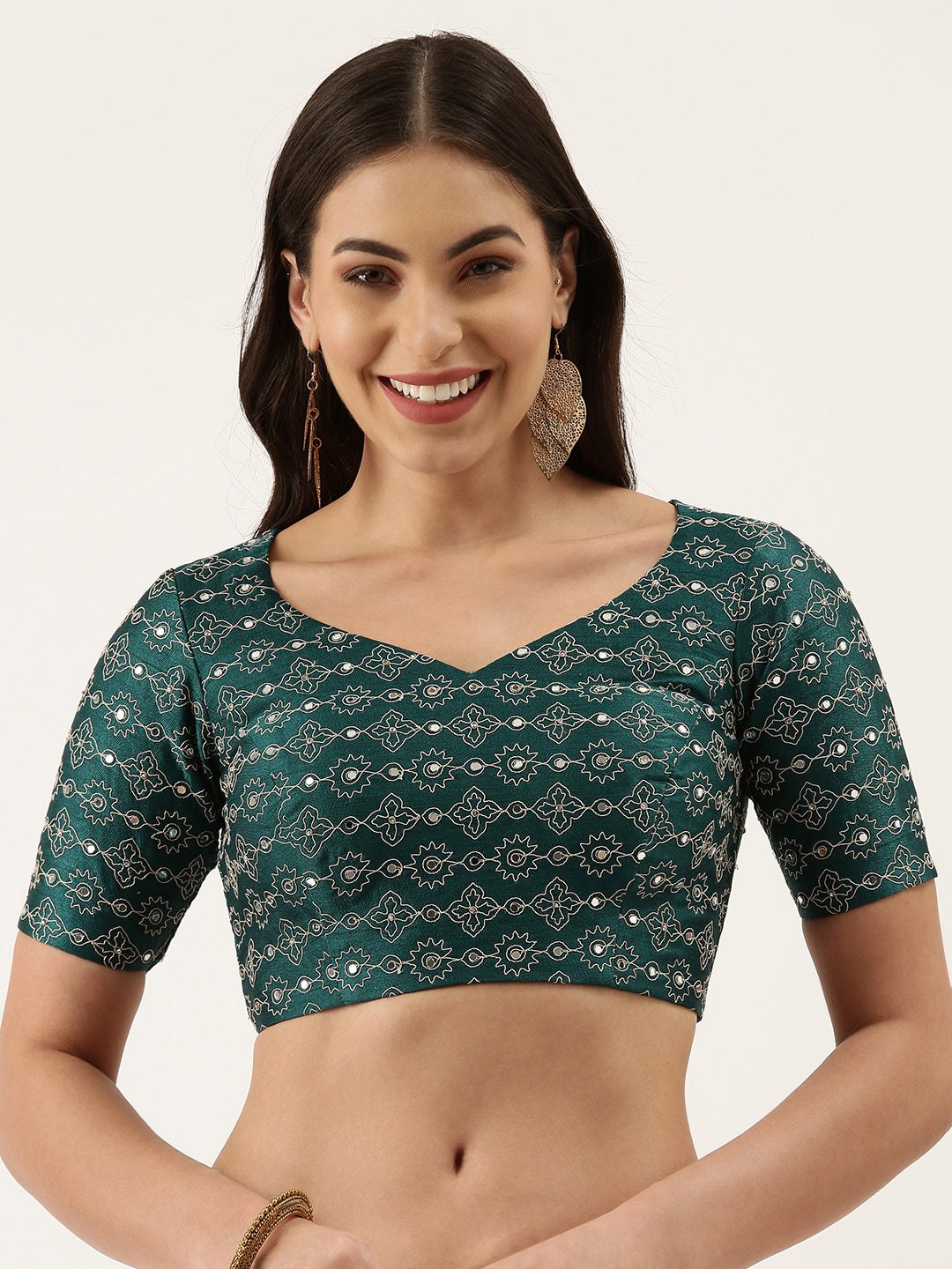 Women's Green Mirror Work Pure Silk Blouse