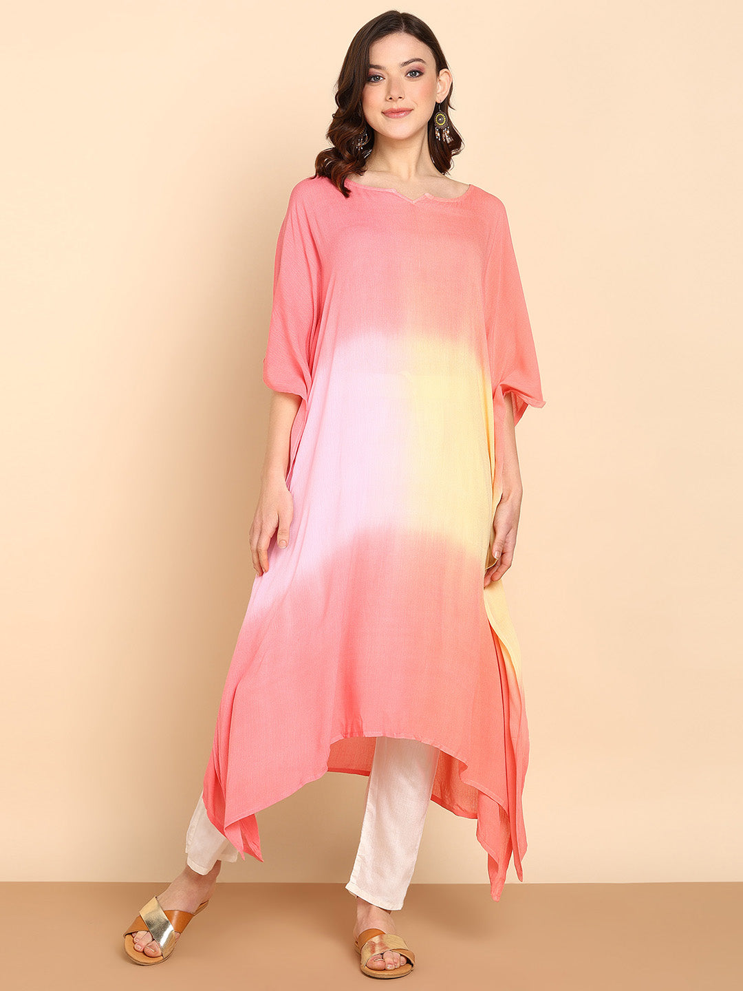 Women's Coral Crepe Kaftan