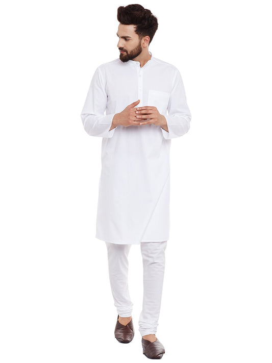 Men's Crisp White Cotton Solid Kurta